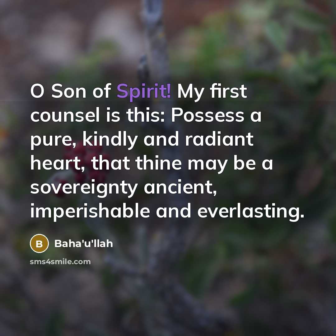 “O Son of Spirit! My first counsel is this: Possess…” quote by Bahá'u'lláh