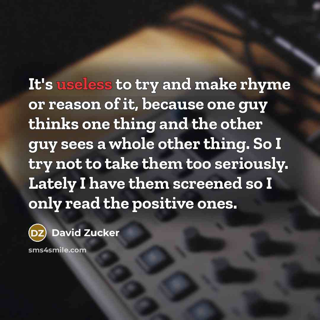 “It's useless to try and make rhyme or reason of…” quote by David Zucker