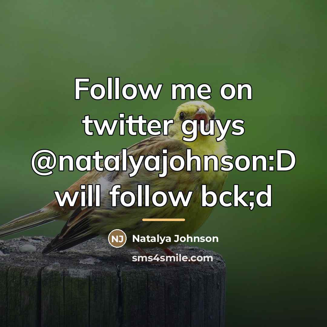 “Follow me on twitter guys @natalyajohnson:D will follow bck;d…” quote by Natalya Johnson