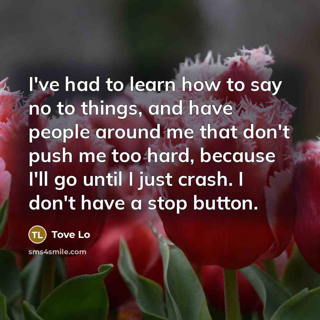 “I've had to learn how to say no to things,…” quote by Tove Lo