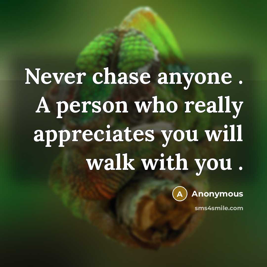 “Never chase anyone . A person who really appreciates you…” quote by Anonymous