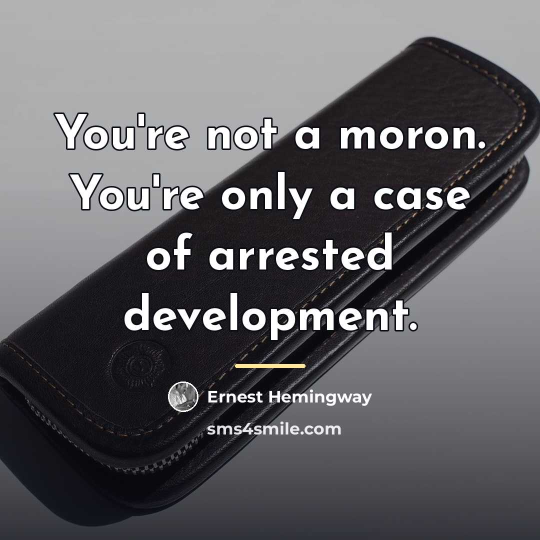“You're not a moron. You're only a case of arrested…” quote by Ernest Hemingway