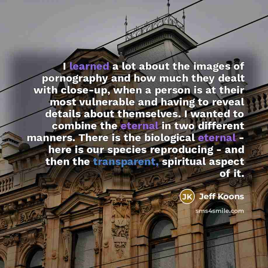 “I learned a lot about the images of pornography and…” quote by Jeff Koons