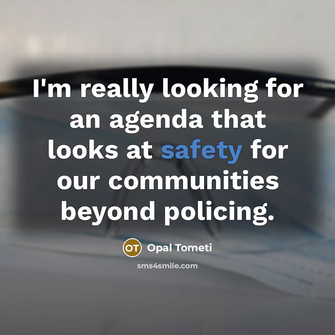 “I'm really looking for an agenda that looks at safety…” quote by Opal Tometi