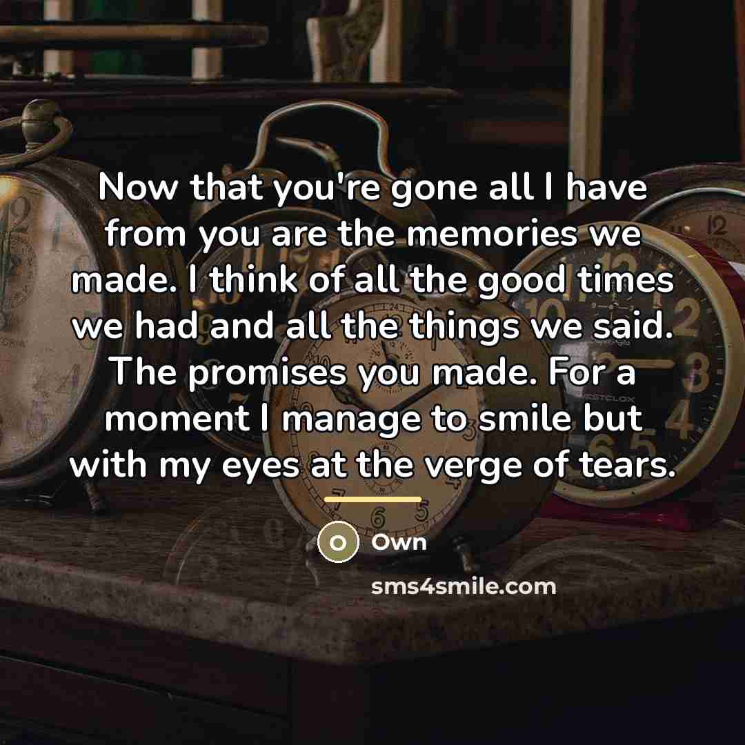 “Now that you're gone all I have from you are…” quote by Own