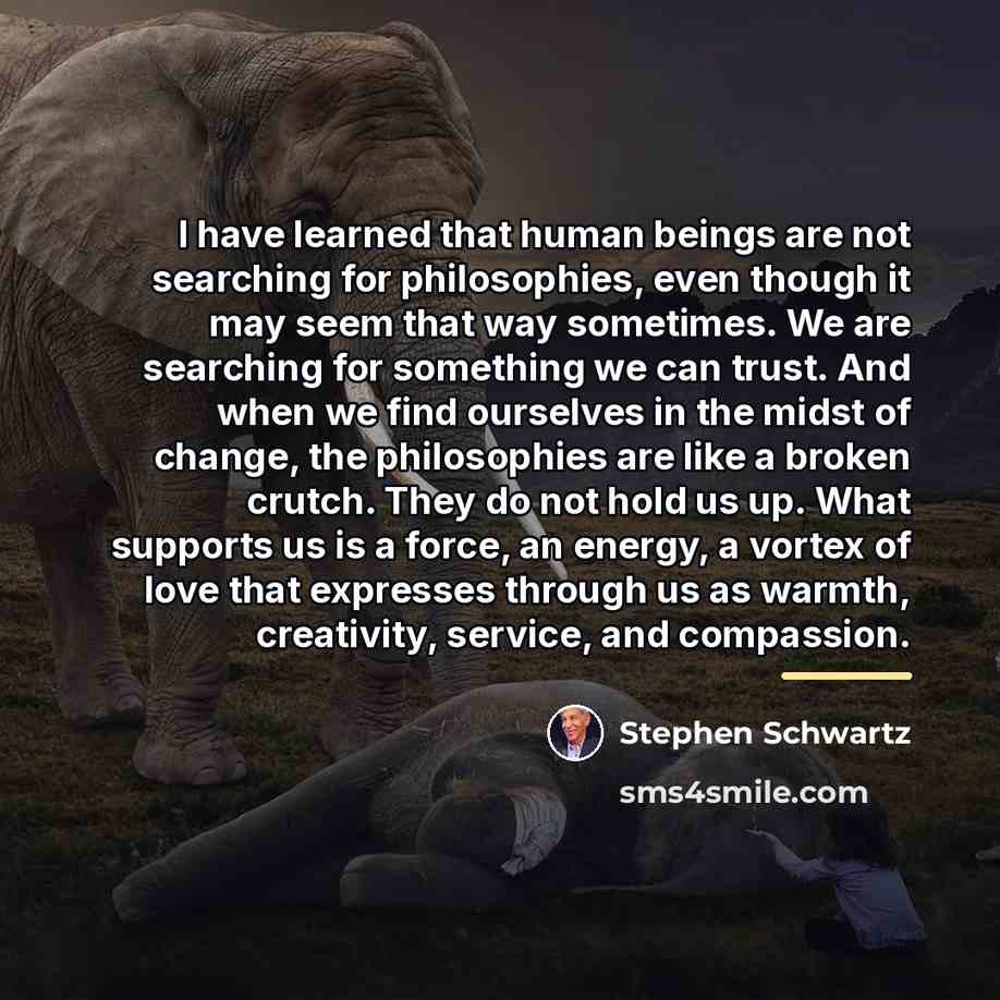“I have learned that human beings are not searching for…” quote by Stephen Schwartz