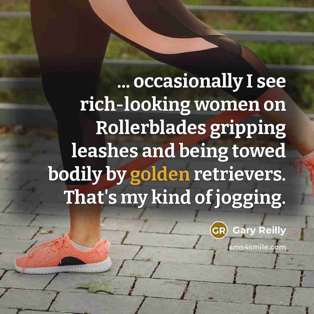 “... occasionally I see rich-looking women on Rollerblades gripping leashes…” quote by Gary Reilly