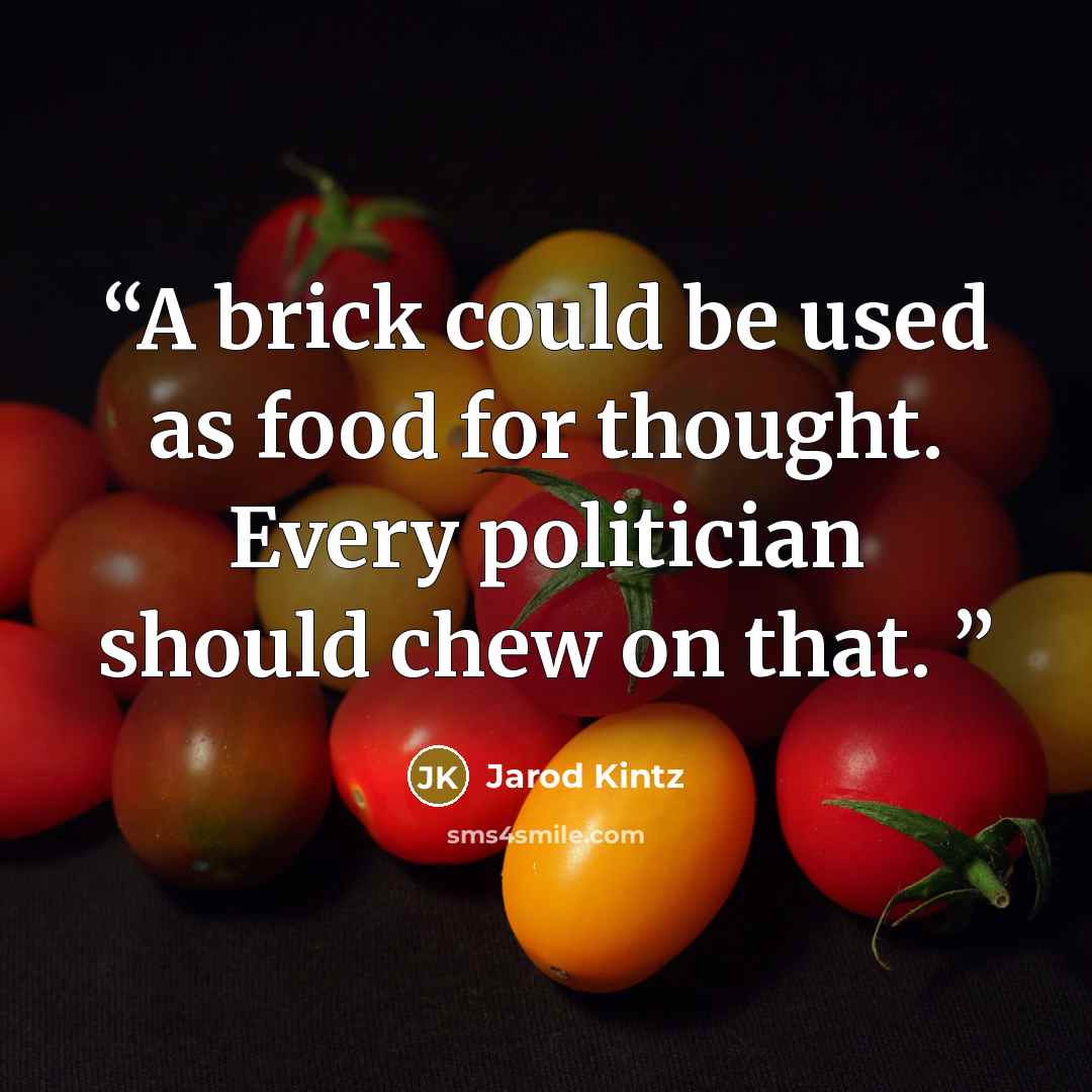 “A brick could be used as food for thought. Every politician should chew on that.” quote by Jarod Kintz