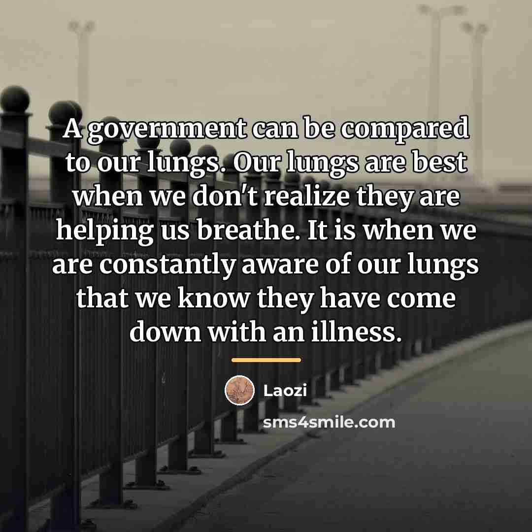“A government can be compared to our lungs. Our lungs…” quote by Laozi