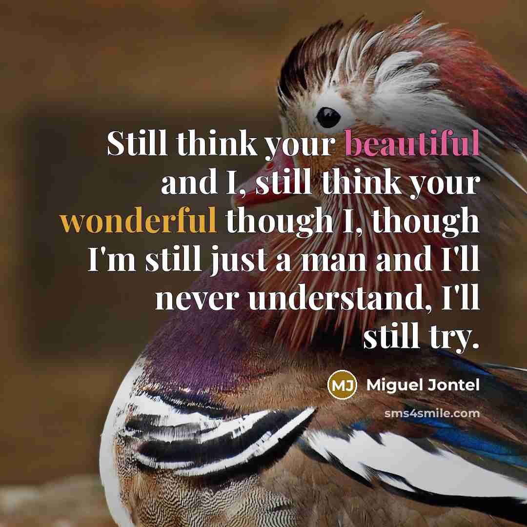 “Still think your beautiful and I, still think your wonderful…” quote by Miguel Jontel
