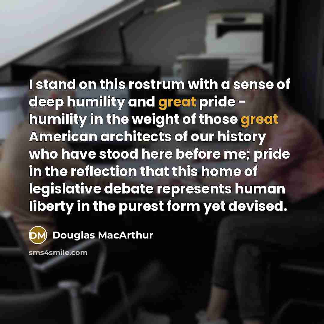 “I stand on this rostrum with a sense of deep…” quote by Douglas MacArthur