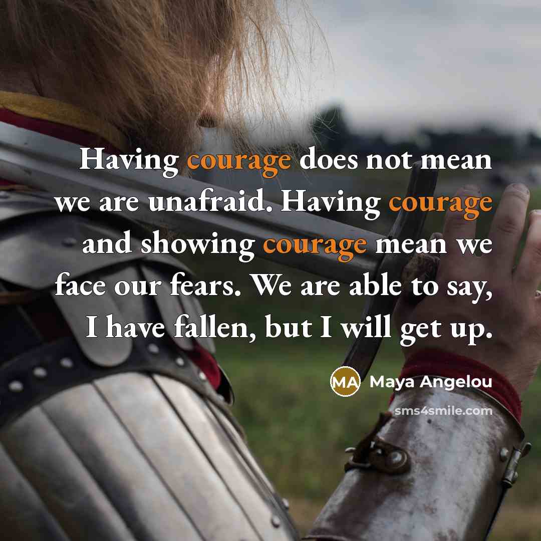 “Having courage does not mean we are unafraid. Having courage…” quote by Maya Angelou