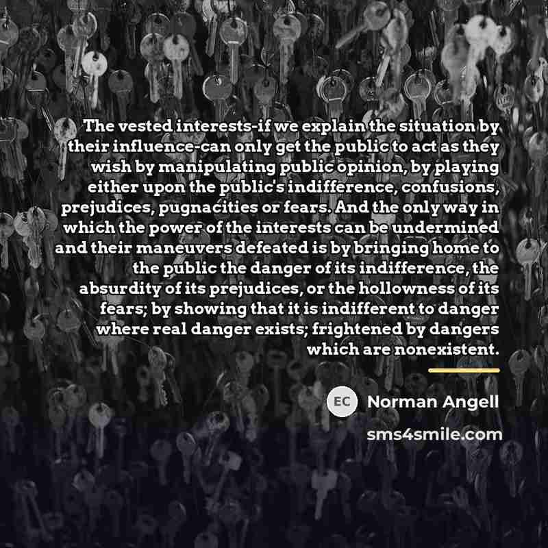 “The vested interests-if we explain the situation by their influence-can…” quote by Norman Angell