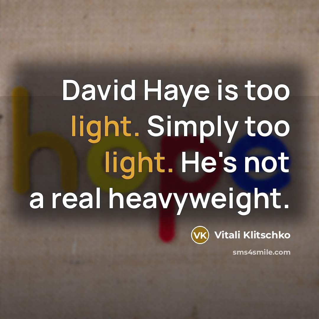 “David Haye is too light. Simply too light. He's not a real heavyweight.” quote by Vitali Klitschko