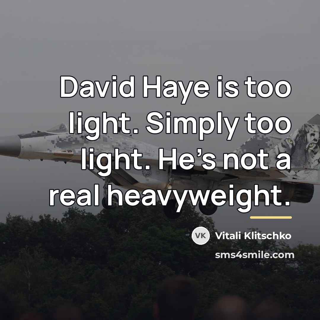 “David Haye is too light. Simply too light. He's not…” quote by Vitali Klitschko