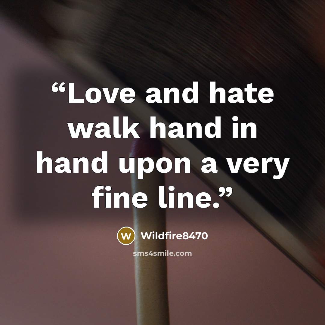 “Love and hate walk hand in hand upon a very fine line.” quote by Wildfire8470