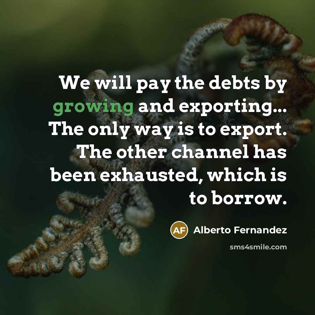 “We will pay the debts by growing and exporting... The…” quote by Alberto Fernandez