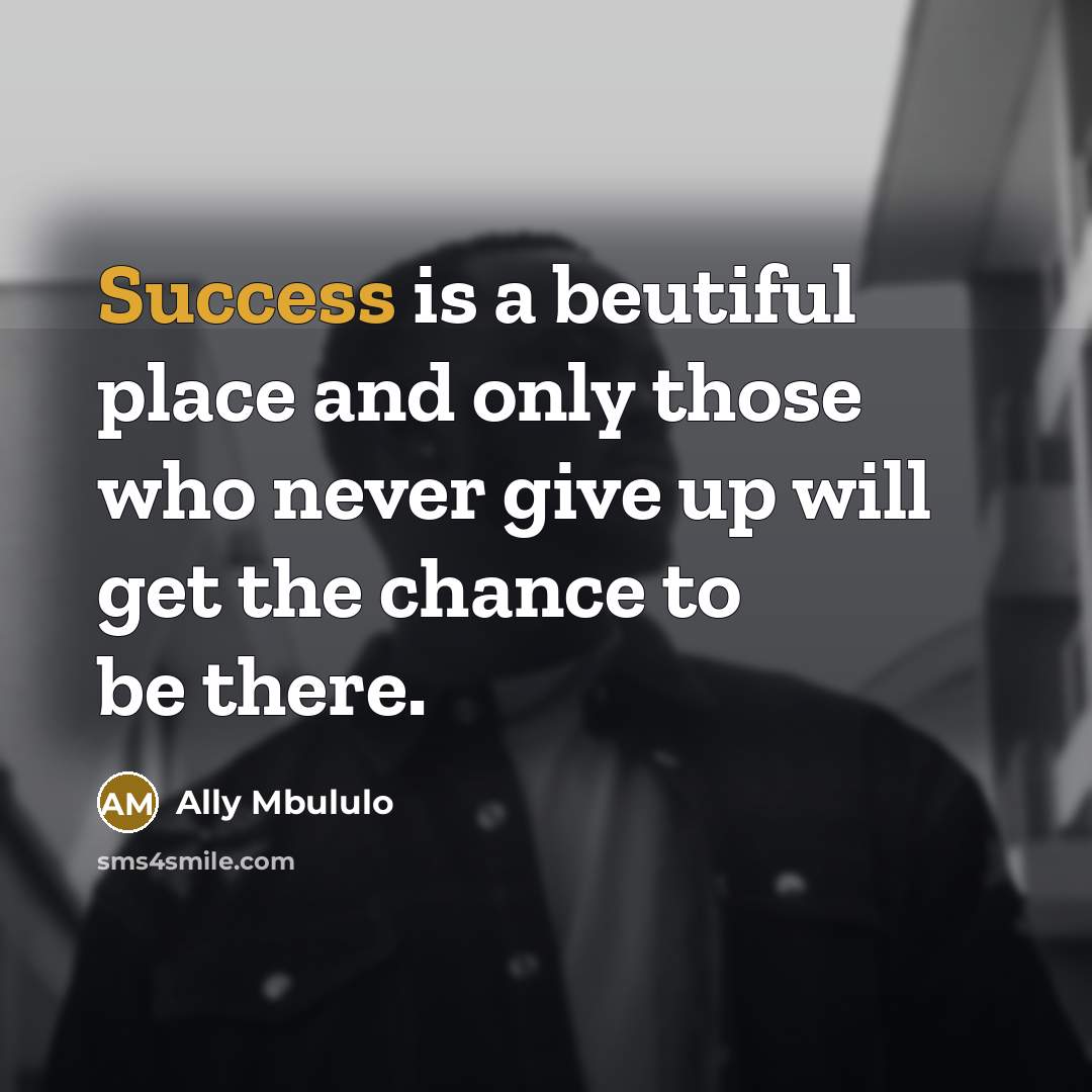 “Success is a beutiful place and only those who never give up will get the chance to be there.” quote by Ally Mbululo