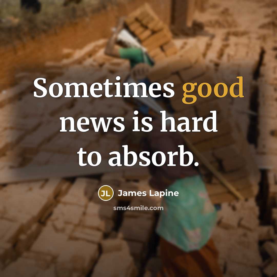 “Sometimes good news is hard to absorb.…” quote by James Lapine