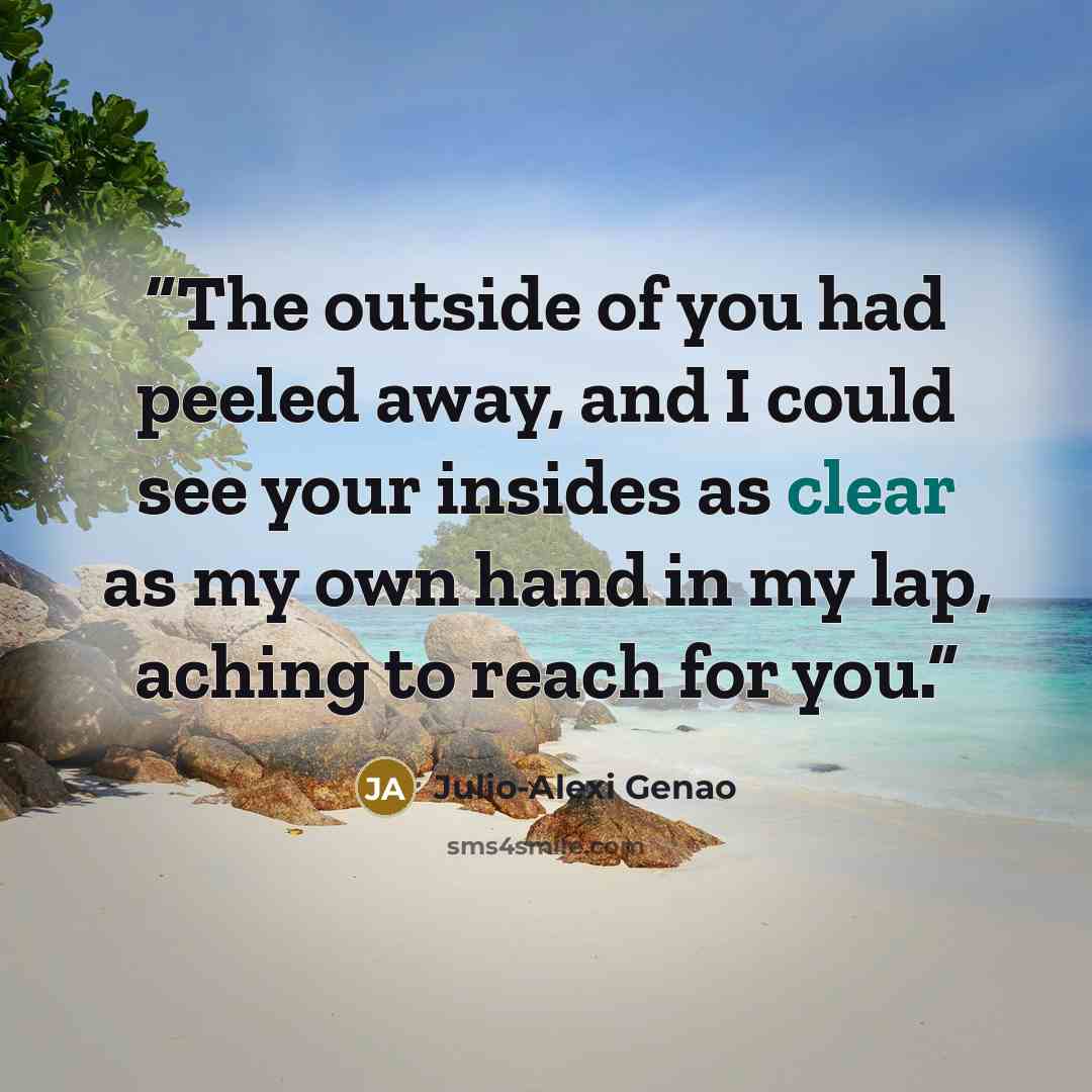 “The outside of you had peeled away, and I could see your insides as clear as my own hand in my lap, aching to reach for you.” quote by Julio-Alexi Genao