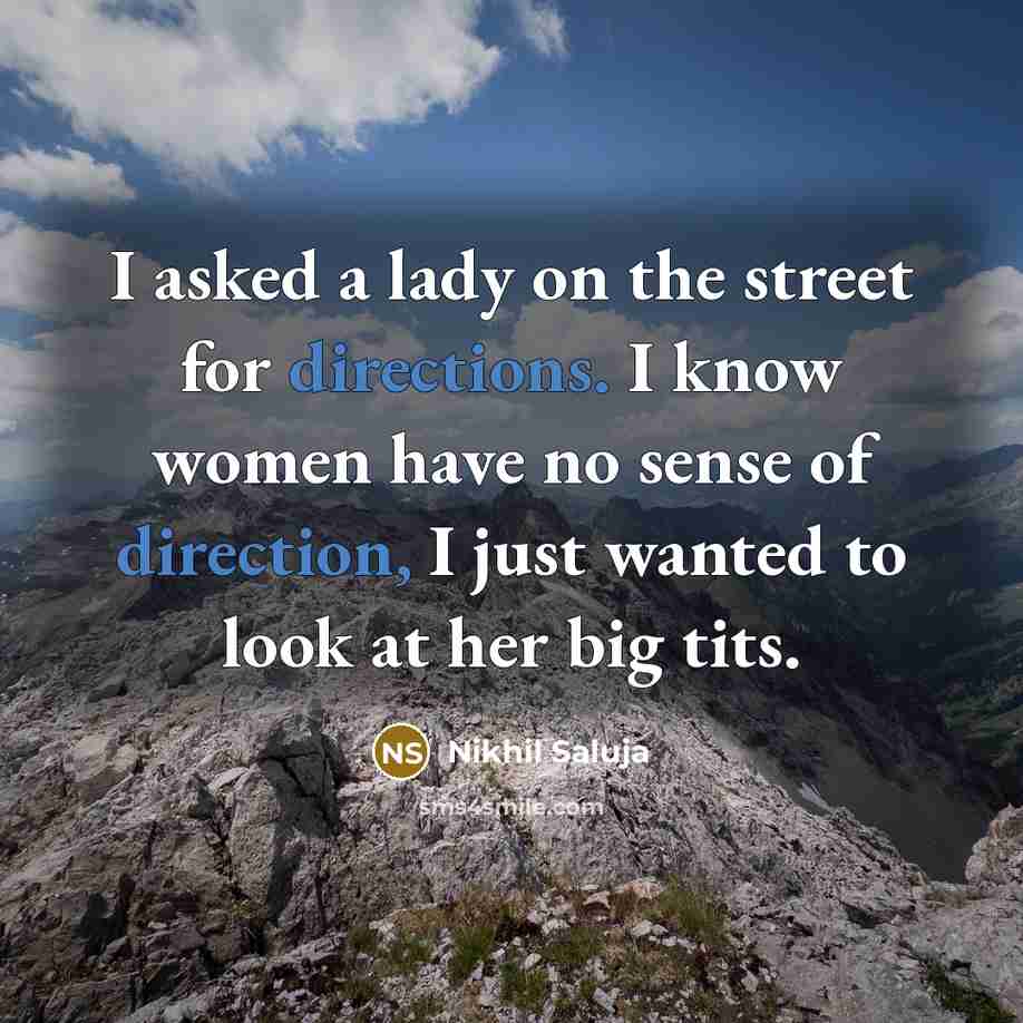 “I asked a lady on the street for directions. I know women have no sense of direction, I just wanted to look at her big tits.” quote by Nikhil Saluja