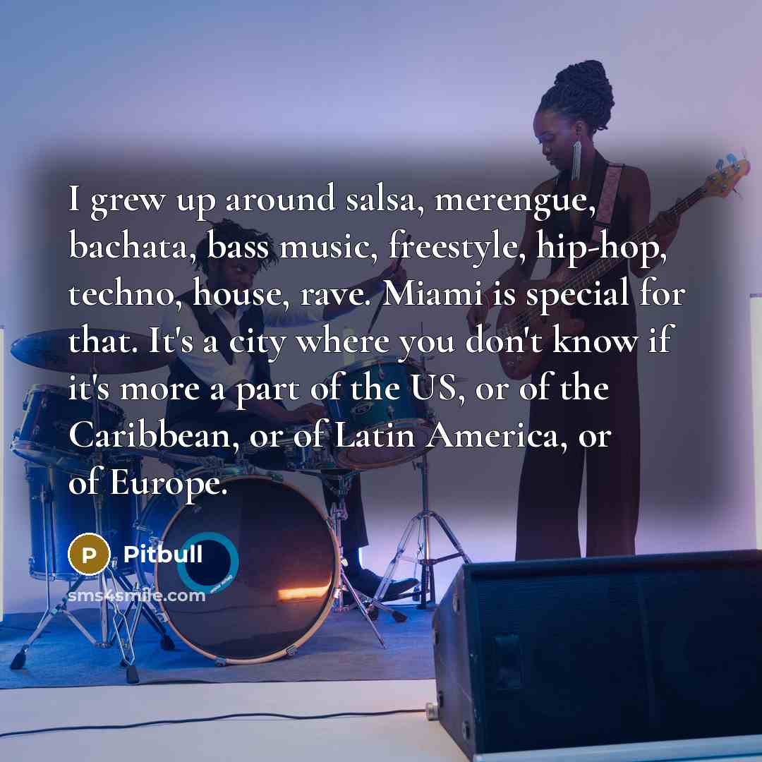 “I grew up around salsa, merengue, bachata, bass music, freestyle,…” quote by Pitbull