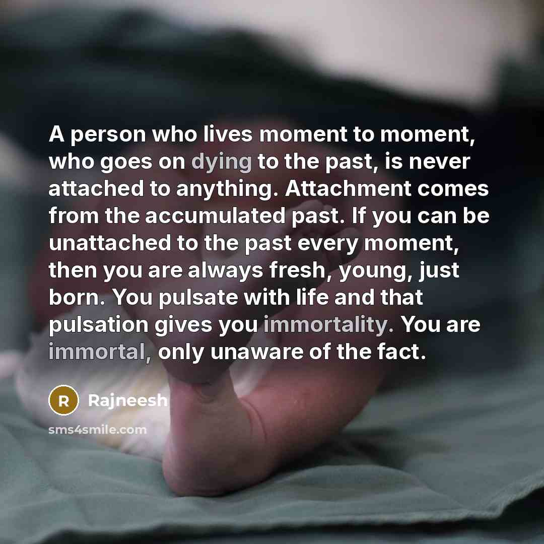 “A person who lives moment to moment, who goes on…” quote by Rajneesh