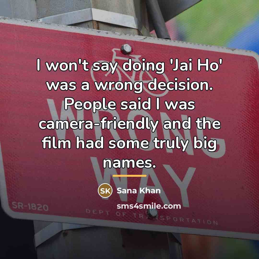 “I won't say doing 'Jai Ho' was a wrong decision.…” quote by Sana Khan
