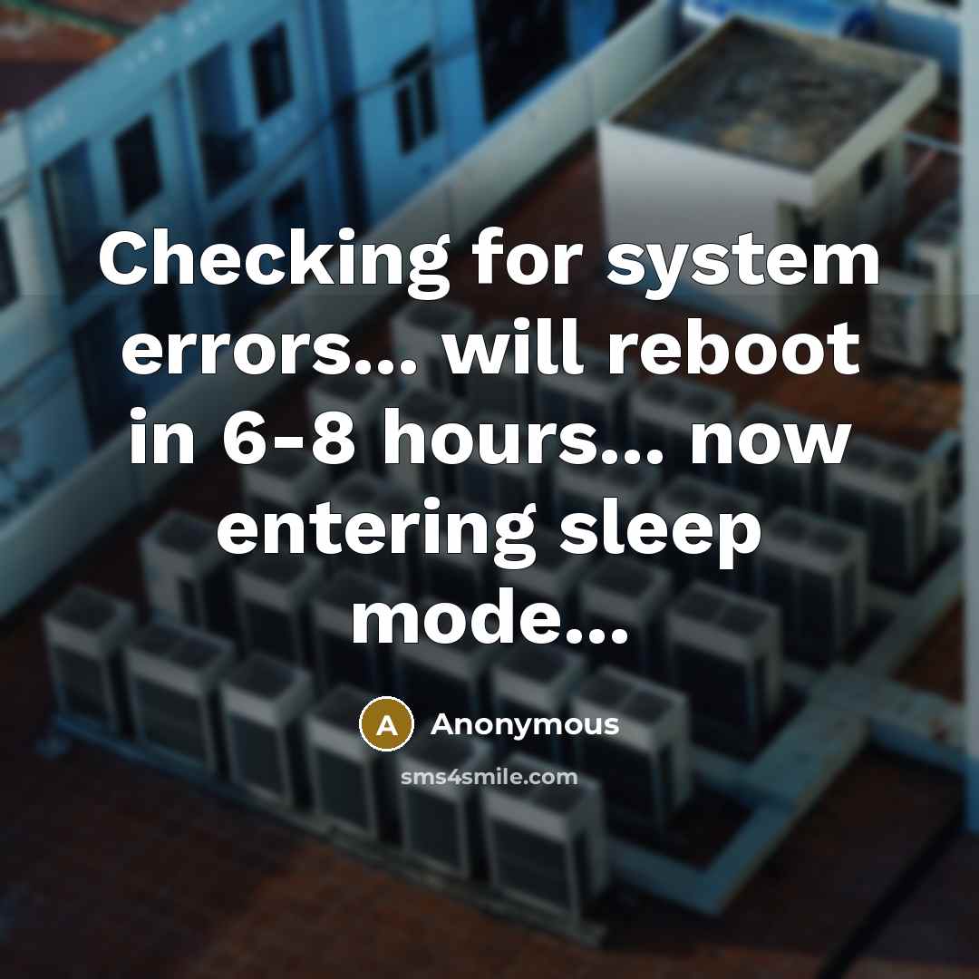 “Checking for system errors... will reboot in 6-8 hours... now entering sleep mode...” quote by Anonymous