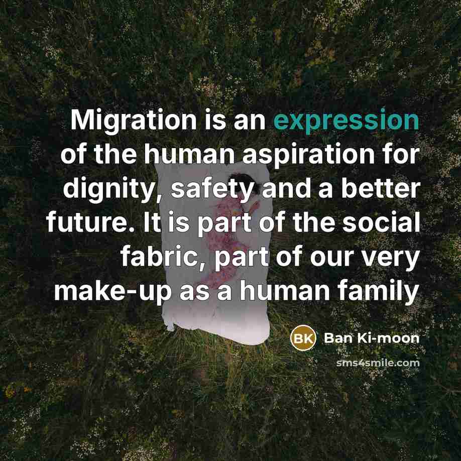 “Migration is an expression of the human aspiration for dignity,…” quote by Ban Ki-moon