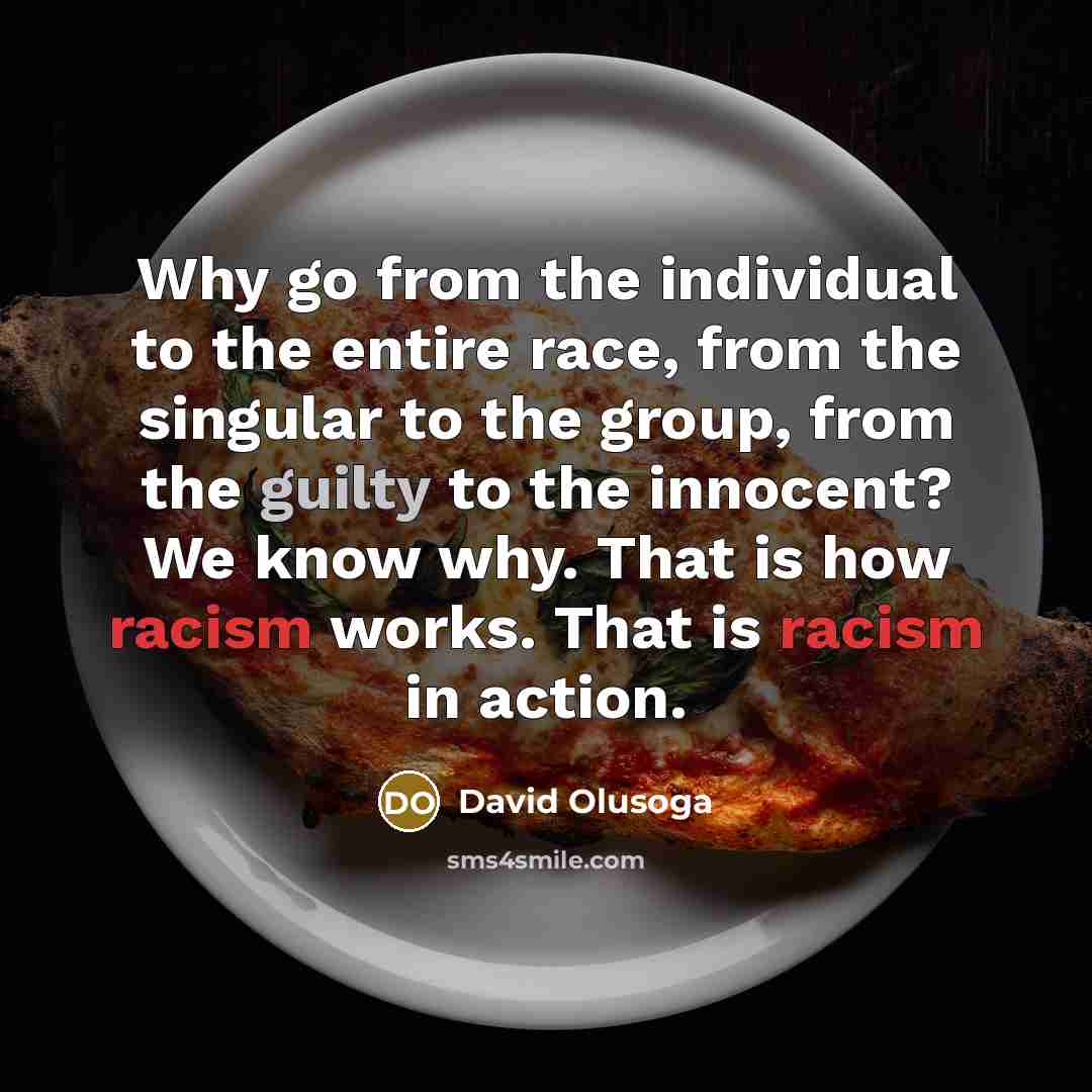 “Why go from the individual to the entire race, from…” quote by David Olusoga