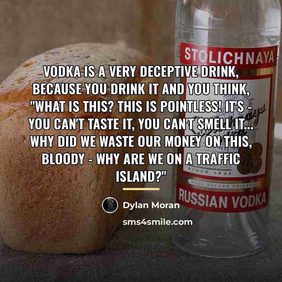 “Vodka is a very deceptive drink, because you drink it…” quote by Dylan Moran