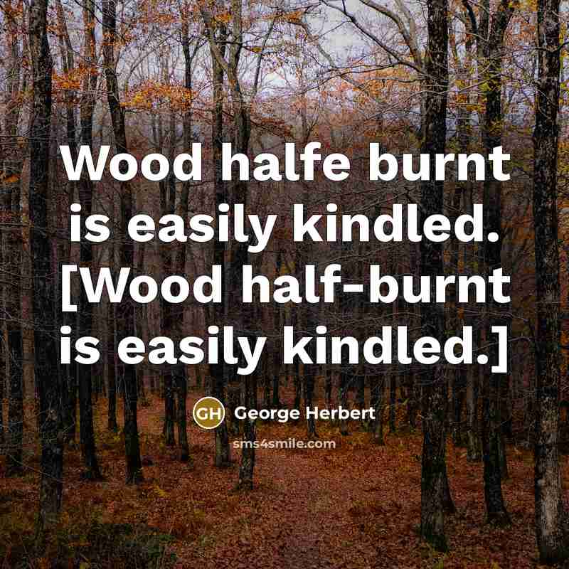 “Wood halfe burnt is easily kindled. [Wood half-burnt is easily…” quote by George Herbert
