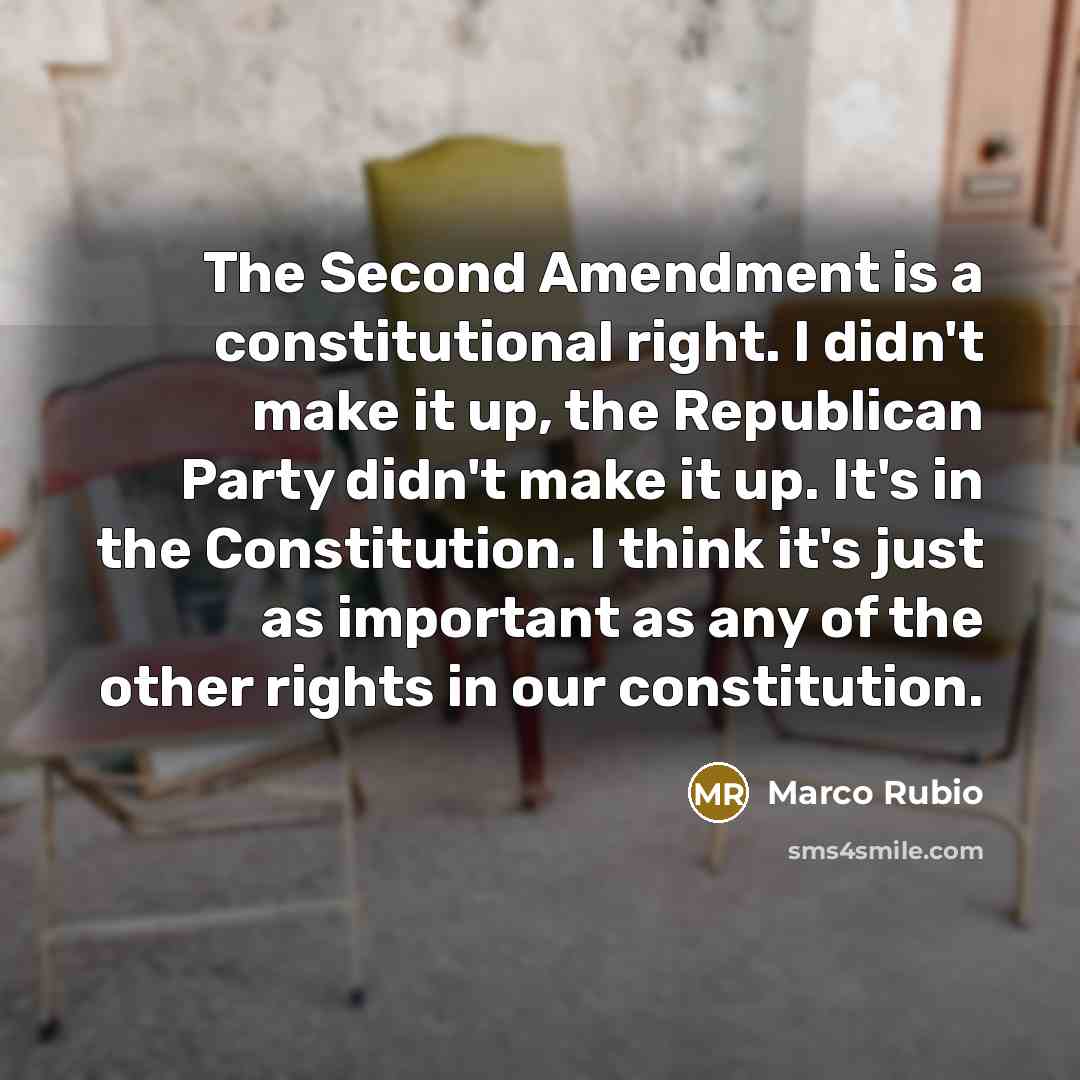 “The Second Amendment is a constitutional right. I didn't make it up, the Republican Party didn't make it up. It's in the Constitution. I think it's just as important as any of the other rights in our constitution.” quote by Marco Rubio
