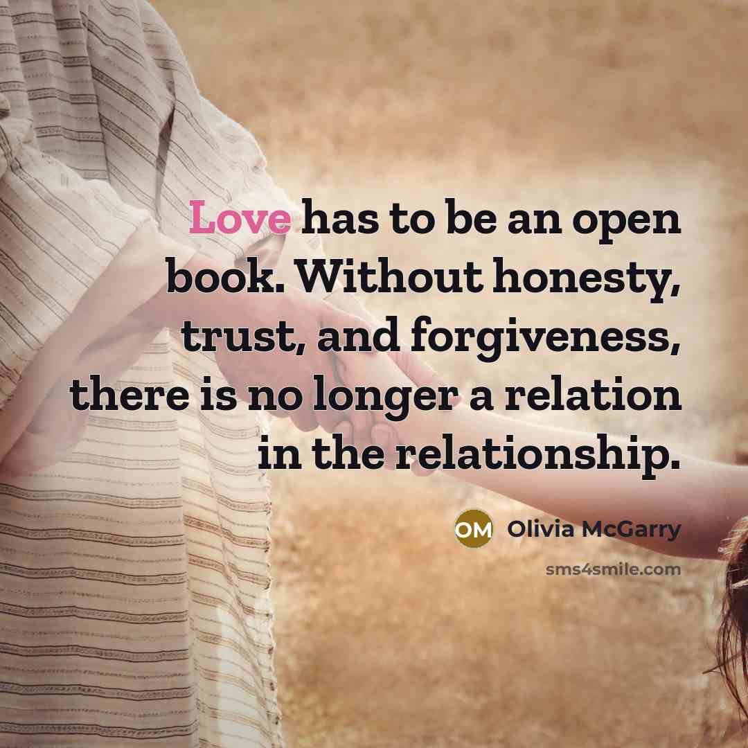 “Love has to be an open book. Without honesty, trust,…” quote by Olivia McGarry