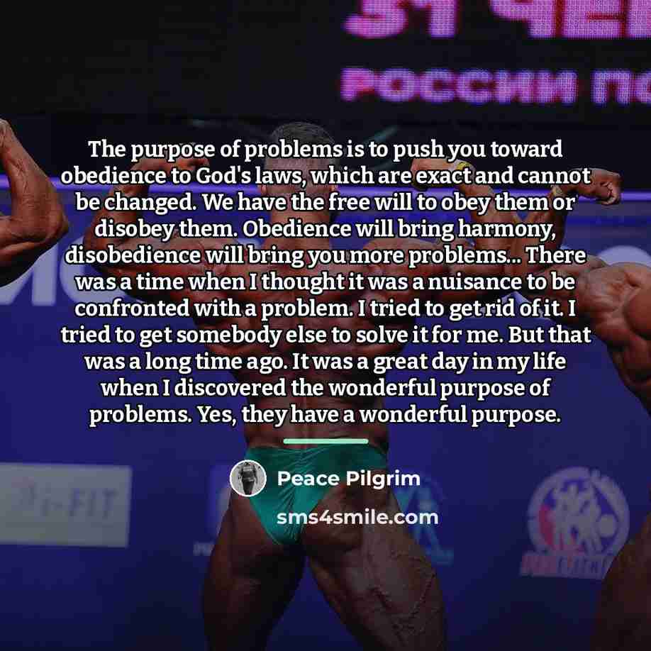 “The purpose of problems is to push you toward obedience…” quote by Peace Pilgrim