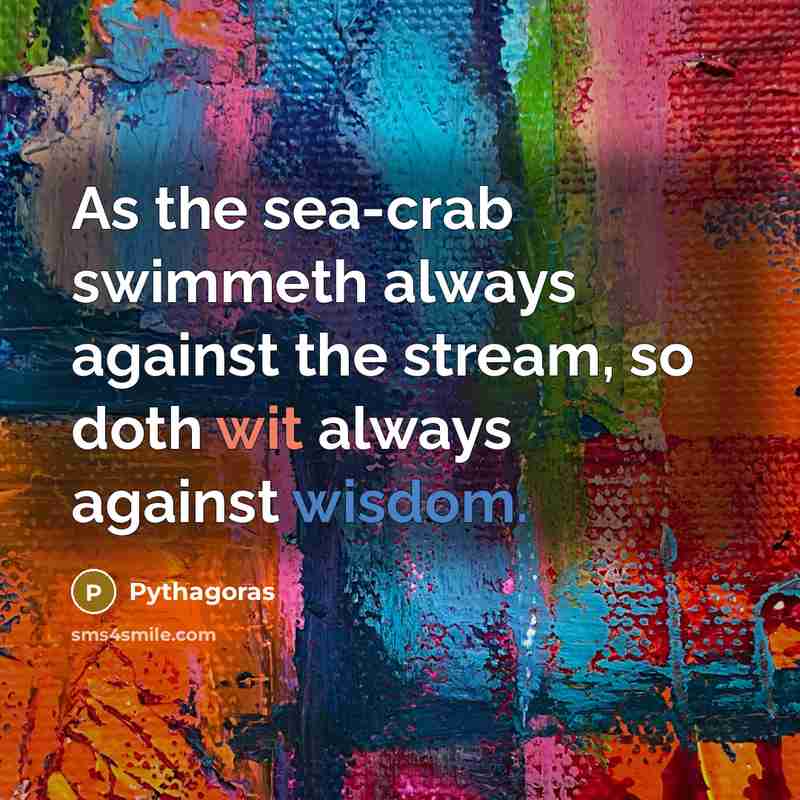 “As the sea-crab swimmeth always against the stream, so doth wit always against wisdom.” quote by Pythagoras