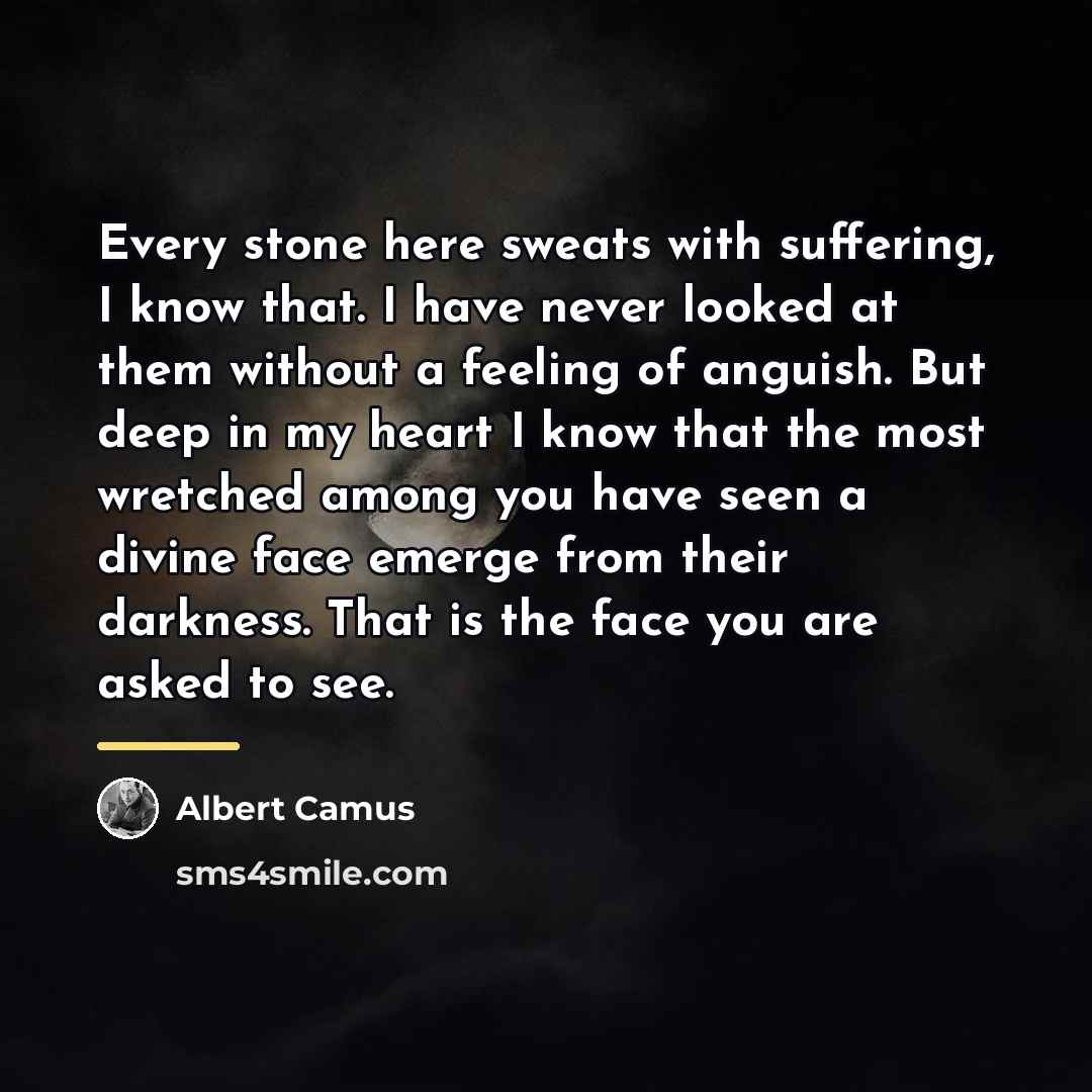 “Every stone here sweats with suffering, I know that. I…” quote by Albert Camus