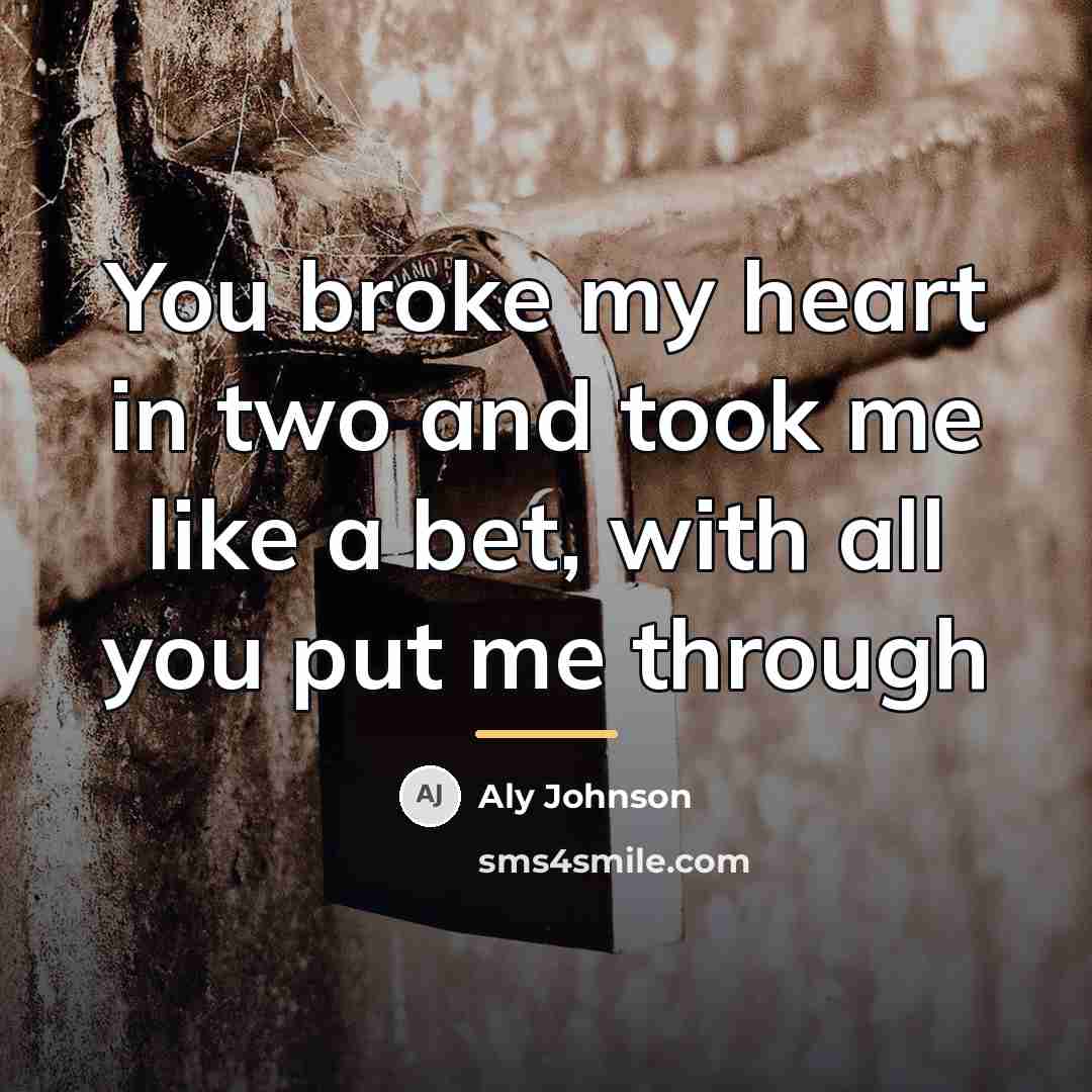 “You broke my heart in two and took me like…” quote by Aly Johnson
