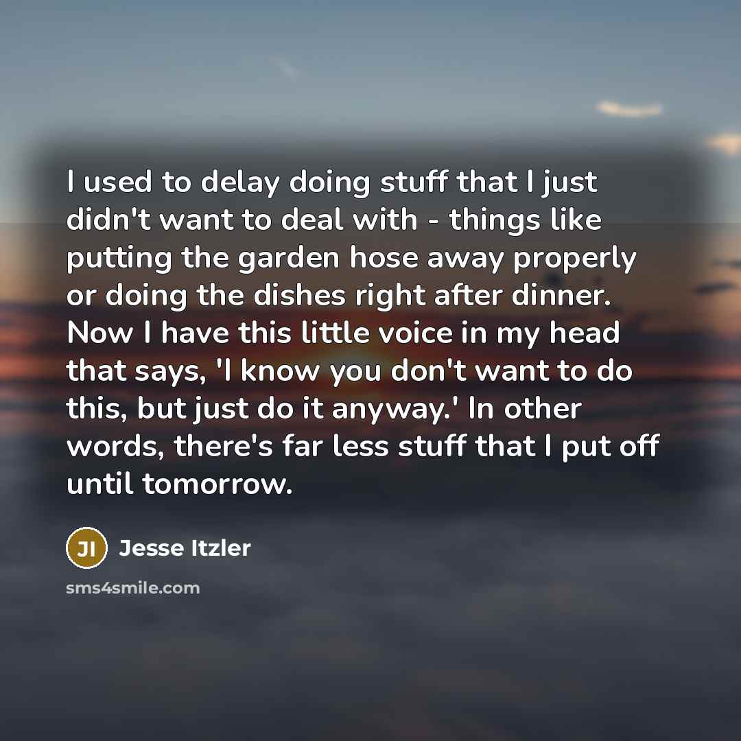 “I used to delay doing stuff that I just didn't want to deal with - things like putting the garden hose away properly or doing the dishes right after dinner. Now I have this little voice in my head that says, 'I know you don't want to do this, but just do it anyway.' In other words, there's far…” quote by Jesse Itzler