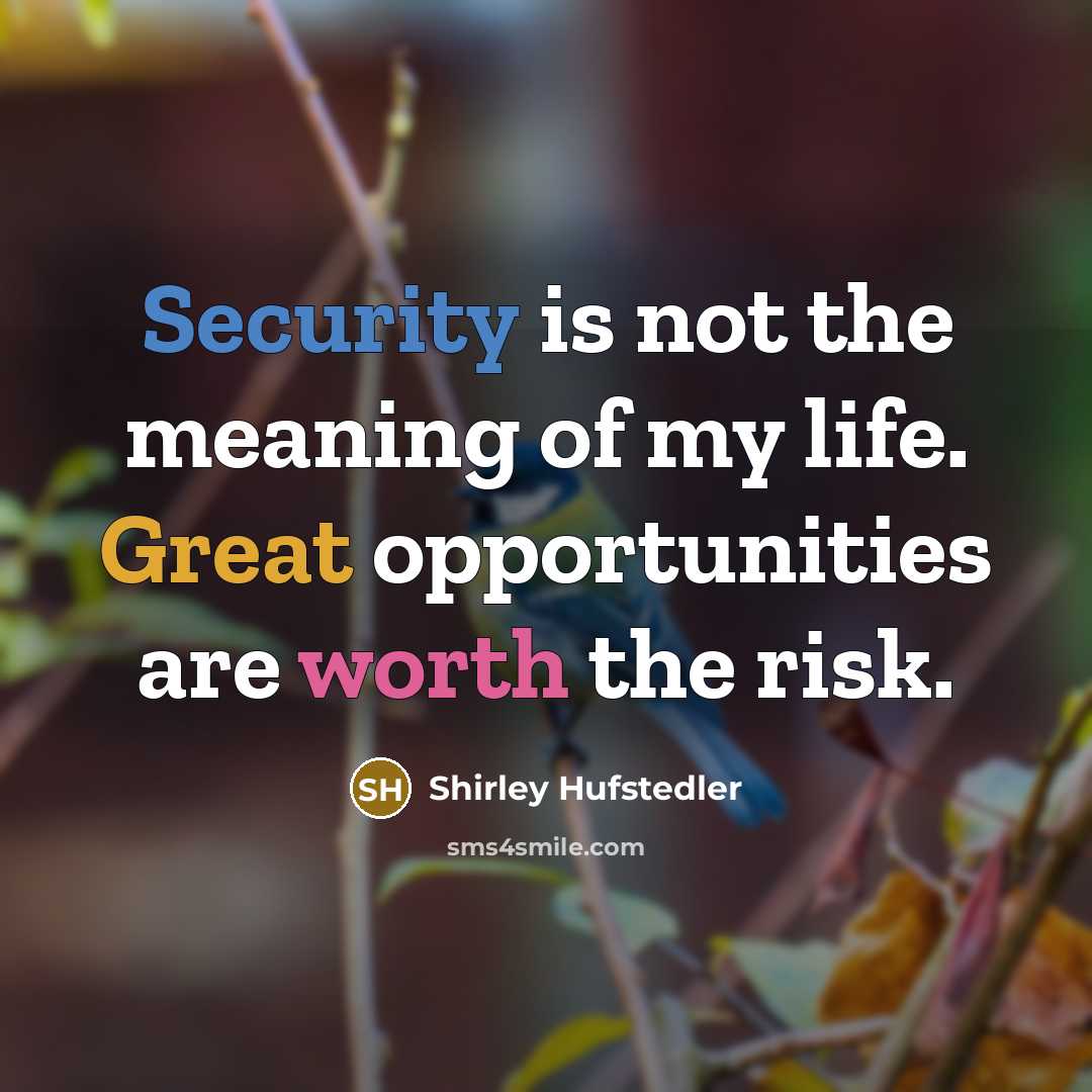 “Security is not the meaning of my life. Great opportunities…” quote by Shirley Hufstedler