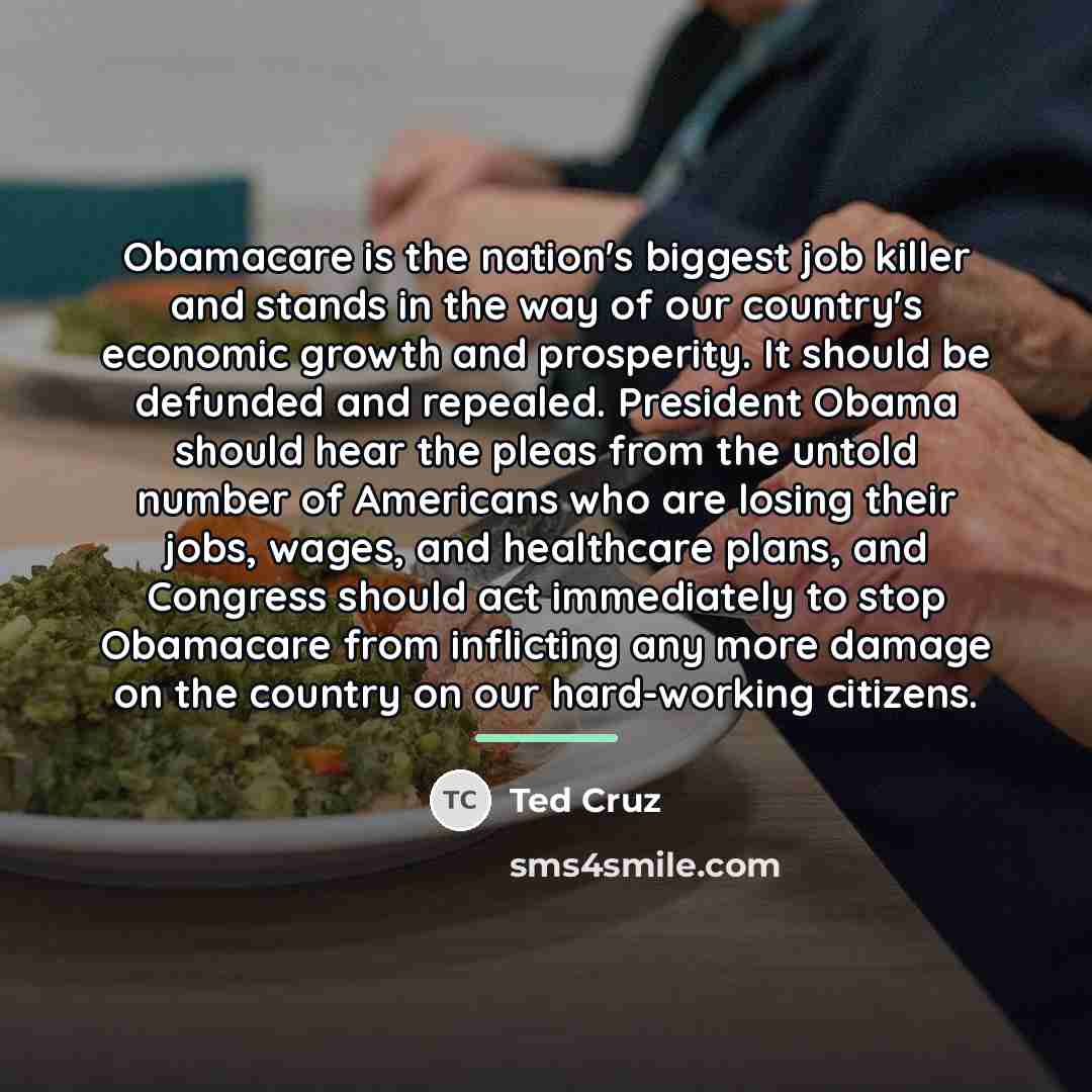 “Obamacare is the nation's biggest job killer and stands in…” quote by Ted Cruz