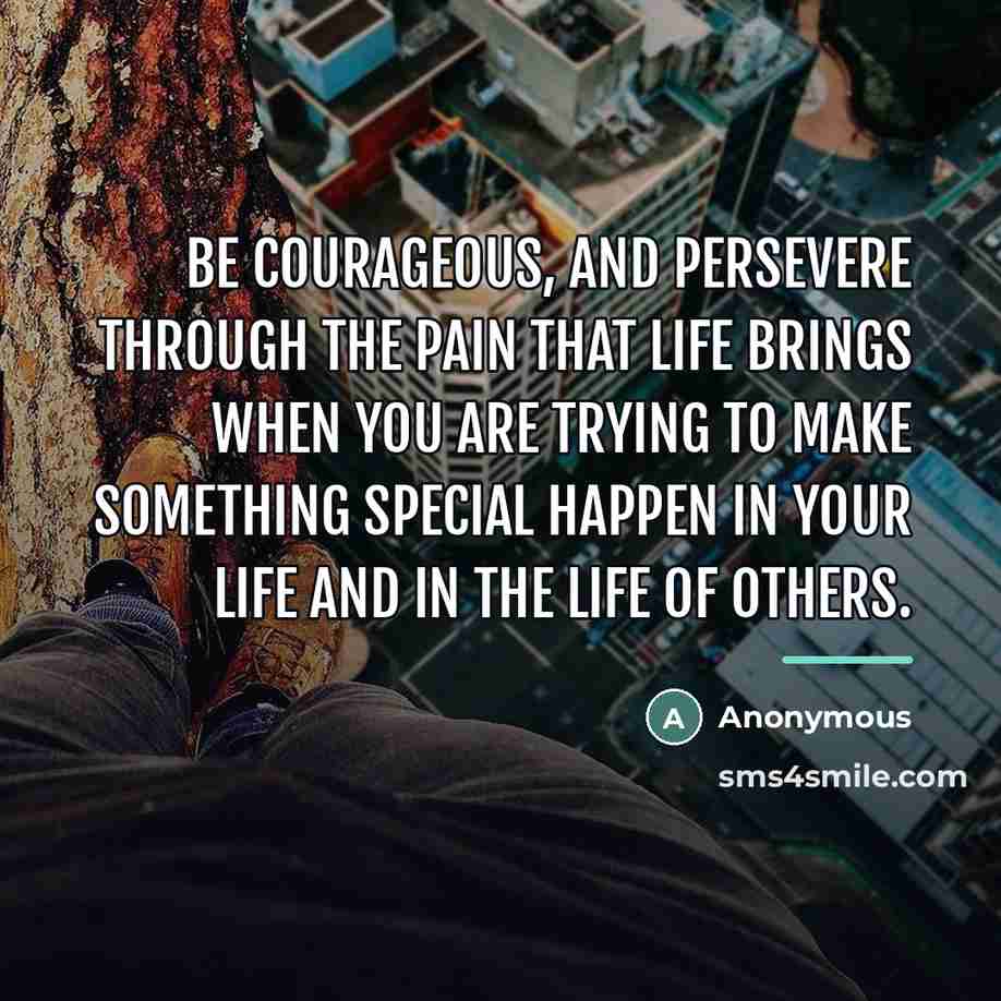 “Be courageous, and persevere through the pain that life brings…” quote by Anonymous