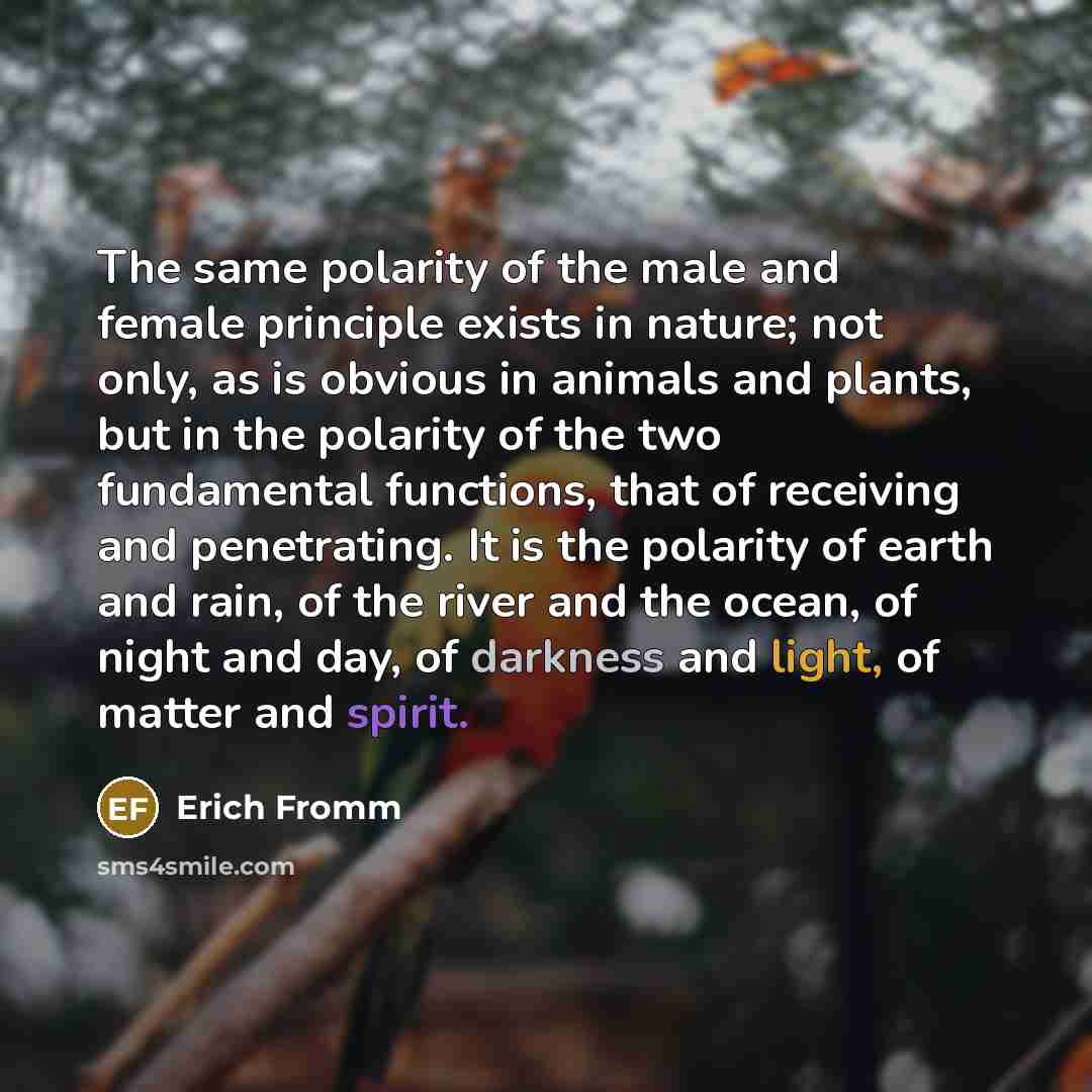“The same polarity of the male and female principle exists…” quote by Erich Fromm