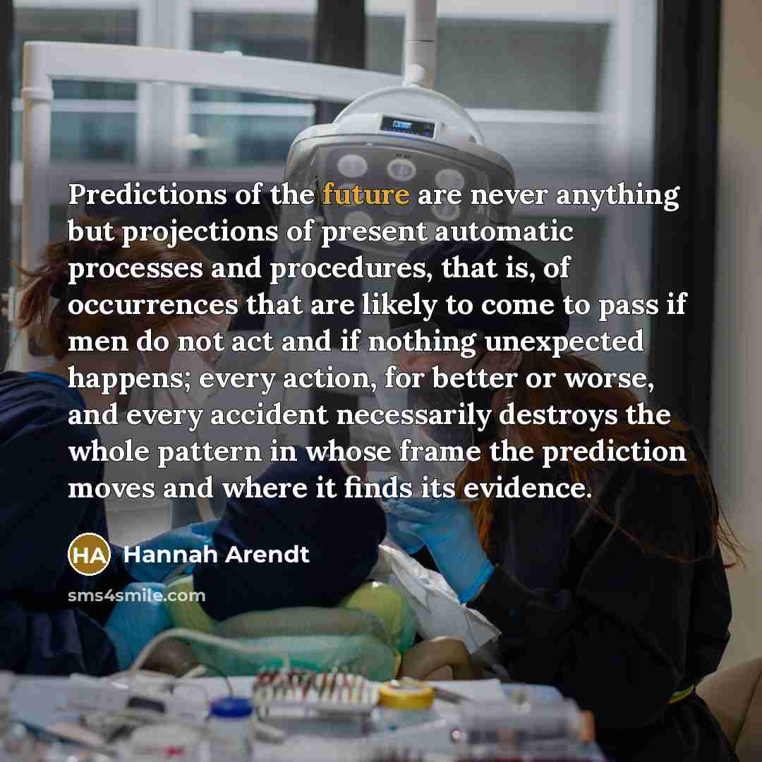 “Predictions of the future are never anything but projections of…” quote by Hannah Arendt