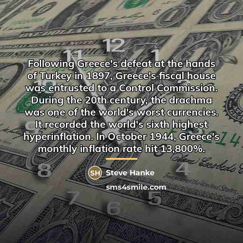 “Following Greece's defeat at the hands of Turkey in 1897,…” quote by Steve Hanke