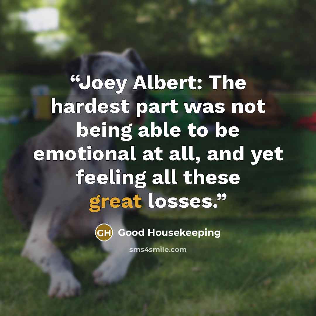 “Joey Albert: The hardest part was not being able to be emotional at all, and yet feeling all these great losses.” quote by Good Housekeeping