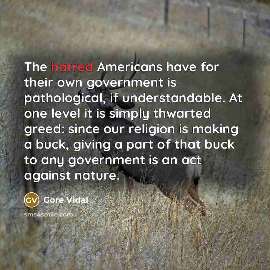 “The hatred Americans have for their own government is pathological,…” quote by Gore Vidal