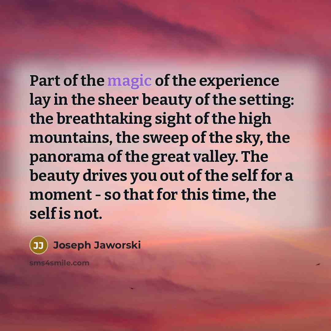 “Part of the magic of the experience lay in the…” quote by Joseph Jaworski