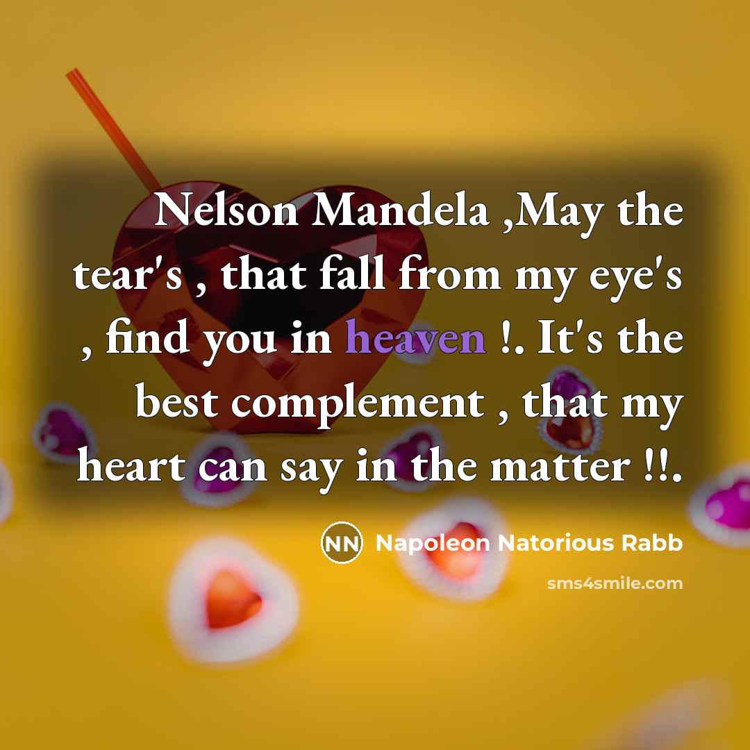 “Nelson Mandela ,May the tear's , that fall from my eye's , find you in heaven !. It's the best complement , that my heart can say in the matter !!.” quote by Napoleon Natorious Rabb